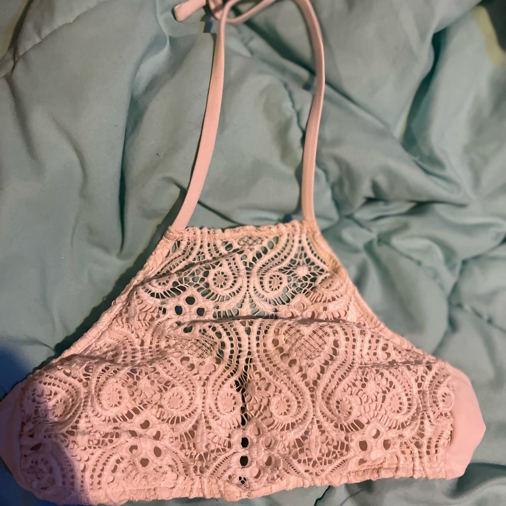 Target bikini. Off-White lace top and salmon/light pink scrunch bottoms